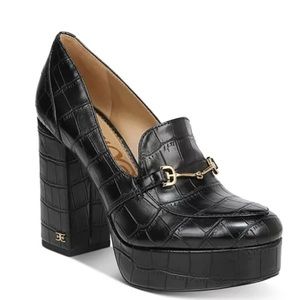 8.5 Black Leather High Heeled Sam Edelman Loafers